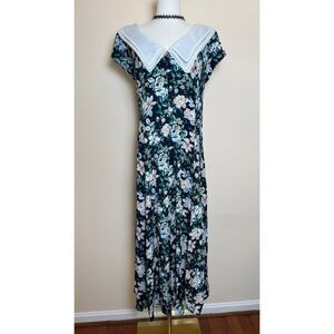 Vintage Karin Stevens Floral Dress White Collar Cottage Core Grunge Size 16